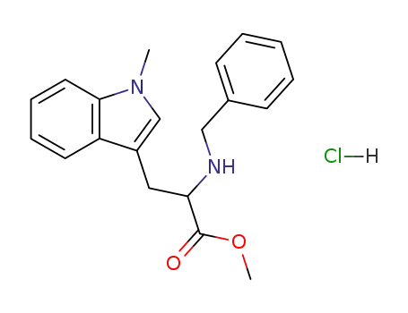 Molecular Structure of 19779-77-2 (Tryptophan, 1-methyl-N-(phenylmethyl)-, methyl ester,
monohydrochloride)