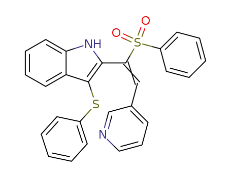 Molecular Structure of 143582-38-1 (1H-Indole, 2-[1-(phenylsulfonyl)-2-(3-pyridinyl)ethenyl]-3-(phenylthio)-)