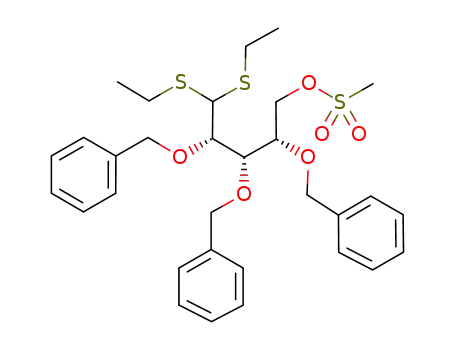 Molecular Structure of 96236-36-1 (Methanesulfonic acid (2S,3S,4S)-2,3,4-tris-benzyloxy-5,5-bis-ethylsulfanyl-pentyl ester)