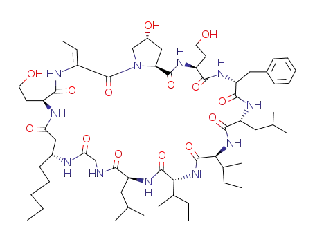 Molecular Structure of 145680-51-9 (Cyclo[D-alloisoleucyl-L-leucylglycyl-(3R)-3-aminooctanoyl-L-homoseryl-(2E)-2-amino-2-butenoyl-(4R)-4-hydroxy-L-prolyl-L-homoseryl-D-phenylalanyl-D-leucyl-L-isoleucyl])