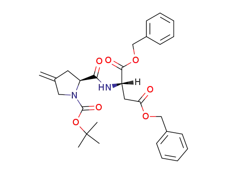 Molecular Structure of 144422-82-2 (L-Aspartic acid,
N-[1-[(1,1-dimethylethoxy)carbonyl]-4-methylene-L-prolyl]-,
bis(phenylmethyl) ester)