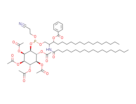 Benzoic acid 1-{2-[(2-cyano-ethoxy)-((1S,2R,3R,4S,5S,6R)-2,3,4,5,6-pentaacetoxy-cyclohexyloxy)-phosphanyloxy]-1-octadecanoylamino-ethyl}-hexadecyl ester