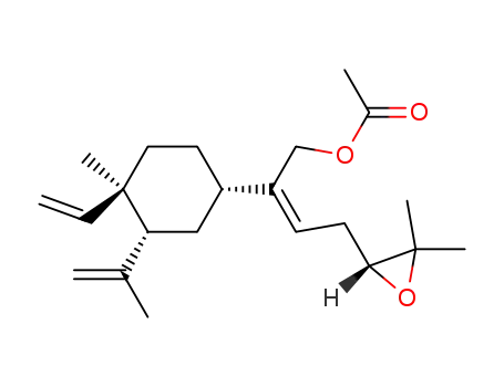 Molecular Structure of 139579-32-1 (Cyclohexaneethanol,â-[2-[(2R)-3,3-dimethyloxiranyl] ethylidene]-4-ethenyl-4-methyl-3- (1-methylethenyl)-,acetate,(âZ,1S,3R,4R)- )