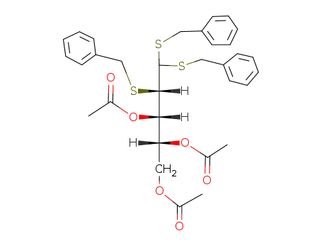 Molecular Structure of 77735-42-3 (3,4,5-tri-O-acetyl-2-S-benzyl-2-thio-D-lyxose dibenzyl dithioacetal)