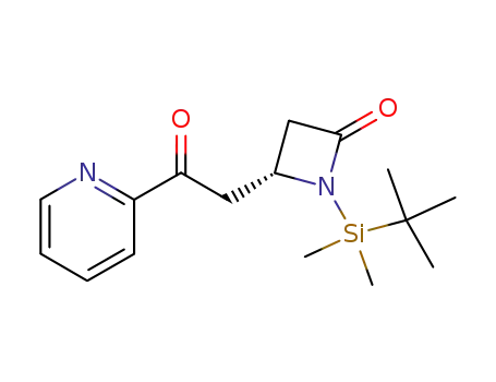 Molecular Structure of 88139-39-3 (2-Azetidinone,
1-[(1,1-dimethylethyl)dimethylsilyl]-4-[2-oxo-2-(2-pyridinyl)ethyl]-, (R)-)