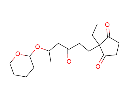 Molecular Structure of 101387-22-8 (2-ethyl-2-(3'-oxo-5'-tetrahydropyranoxy-)-hexyl-1,3-cyclopentanedione)