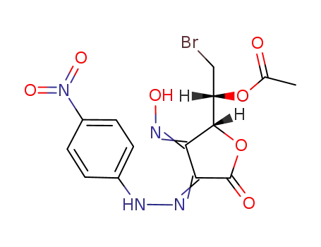 Acetic acid (R)-2-bromo-1-{(R)-3-[(Z)-hydroxyimino]-4-[(4-nitro-phenyl)-hydrazono]-5-oxo-tetrahydro-furan-2-yl}-ethyl ester
