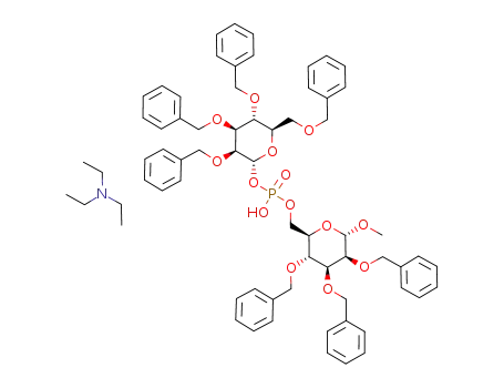 Phosphoric acid (2R,3S,4S,5R,6R)-3,4,5-tris-benzyloxy-6-benzyloxymethyl-tetrahydro-pyran-2-yl ester (2R,3R,4S,5S,6S)-3,4,5-tris-benzyloxy-6-methoxy-tetrahydro-pyran-2-ylmethyl ester; compound with triethyl-amine