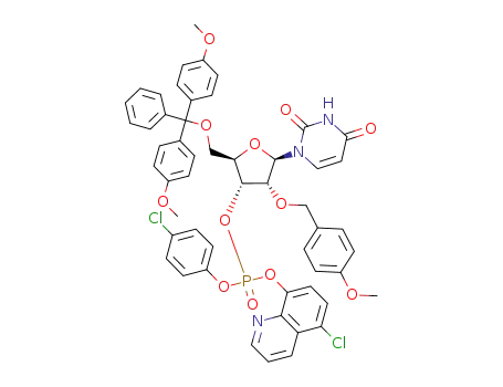 Phosphoric acid (2R,3R,4R,5R)-2-[bis-(4-methoxy-phenyl)-phenyl-methoxymethyl]-5-(2,4-dioxo-3,4-dihydro-2H-pyrimidin-1-yl)-4-(4-methoxy-benzyloxy)-tetrahydro-furan-3-yl ester 4-chloro-phenyl ester 5-chloro-quinolin-8-yl ester