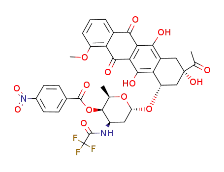 Molecular Structure of 76793-44-7 (7-O-(2,3,6-tridesoxy-4-O-p-nitrobenzoyl-3-trifluoroacetamido-α-D-lyxo-hexopyranosyl)daunomycinone)