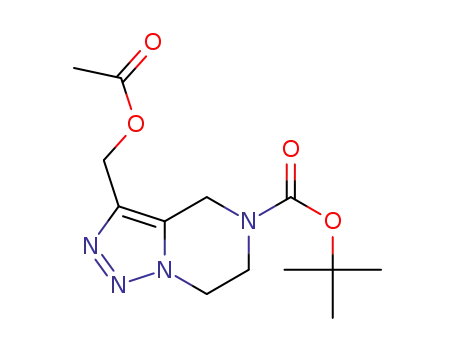 Molecular Structure of 1293995-80-8 ((5-boc-4,5,6,7-tetrahydro-[1,2,3]triazolo[1,5-a]pyrazin-3-yl)methyl acetate)