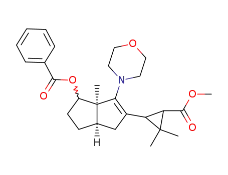 Molecular Structure of 141422-40-4 (Cyclopropanecarboxylic acid,
3-[4-(benzoyloxy)-1,3a,4,5,6,6a-hexahydro-3a-methyl-3-(4-morpholinyl)-
2-pentalenyl]-2,2-dimethyl-, methyl ester)