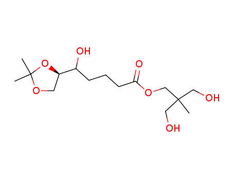 Molecular Structure of 127705-14-0 (5-((R)-2,2-Dimethyl-[1,3]dioxolan-4-yl)-5-hydroxy-pentanoic acid 3-hydroxy-2-hydroxymethyl-2-methyl-propyl ester)