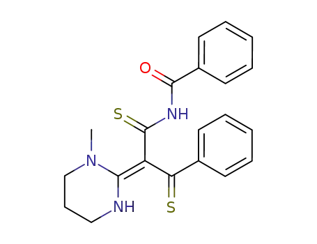 Molecular Structure of 83467-20-3 (1-methyl-2-(α-thiobenzoyl-α-benzamido thiocarbonyl)methylene-1,4,5,6-tetrahydropyrimidine)