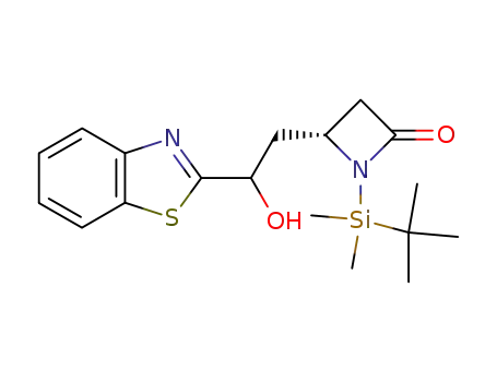 Molecular Structure of 88139-34-8 (2-Azetidinone,
4-[2-(2-benzothiazolyl)-2-hydroxyethyl]-1-[(1,1-dimethylethyl)dimethylsilyl
]-)