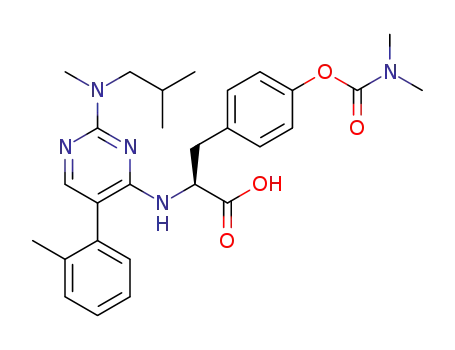 Molecular Structure of 285139-76-6 (L-Tyrosine,
N-[2-[methyl(2-methylpropyl)amino]-5-(2-methylphenyl)-4-pyrimidinyl]-,
dimethylcarbamate (ester))