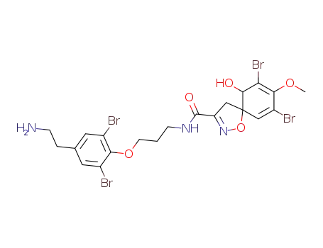 Molecular Structure of 121135-00-0 ((5R,10S)-N-{3-[4-(2-aminoethyl)-2,6-dibromophenoxy]propyl}-7,9-dibromo-10-hydroxy-8-methoxy-1-oxa-2-azaspiro[4.5]deca-2,6,8-triene-3-carboxamide)