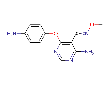 Molecular Structure of 951152-93-5 (5-Pyrimidinecarboxaldehyde,  4-amino-6-(4-aminophenoxy)-,  O-methyloxime)