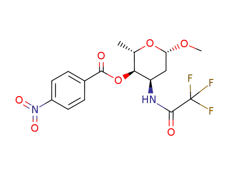 Molecular Structure of 73864-44-5 (methyl-2,3,6-tridesoxy-4-O-p-nitrobenzoyl-3-(trifluoroacetamido)-β-L-ribo-hexopyranoside)