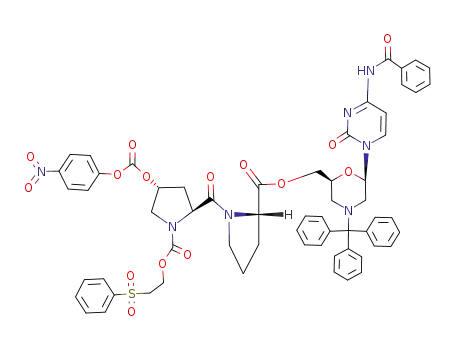 (2S,4R)-2-{(S)-2-[(2S,6R)-6-(4-Benzoylamino-2-oxo-2H-pyrimidin-1-yl)-4-trityl-morpholin-2-ylmethoxycarbonyl]-pyrrolidine-1-carbonyl}-4-(4-nitro-phenoxycarbonyloxy)-pyrrolidine-1-carboxylic acid 2-benzenesulfonyl-ethyl ester