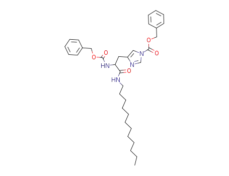 Molecular Structure of 138846-63-6 (1H-Imidazole-1-carboxylic acid,
4-[3-(dodecylamino)-3-oxo-2-[[(phenylmethoxy)carbonyl]amino]propyl]-,
phenylmethyl ester, (R)-)