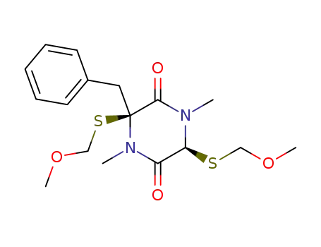Molecular Structure of 61760-37-0 (2,5-Piperazinedione,
3,6-bis[(methoxymethyl)thio]-1,4-dimethyl-3-(phenylmethyl)-, cis-)