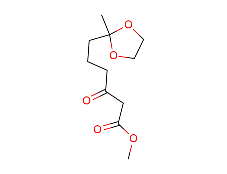 Molecular Structure of 125632-16-8 (methyl 6-(2-methyl-1,3-dioxolan-2-yl)-3-oxohexanoate)