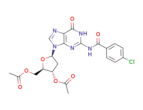 Molecular Structure of 78983-40-1 (Guanosine, N-(4-chlorobenzoyl)-2'-deoxy-, 3',5'-diacetate)