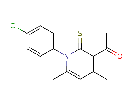Molecular Structure of 90097-19-1 (1-[1-(4-CHLOROPHENYL)-4,6-DIMETHYL-2-THIOXO-1,2-DIHYDROPYRIDIN-3-YL]ETHANONE)