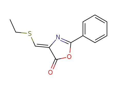 Molecular Structure of 61861-52-7 (5(4H)-Oxazolone, 4-[(ethylthio)methylene]-2-phenyl-, (Z)-)