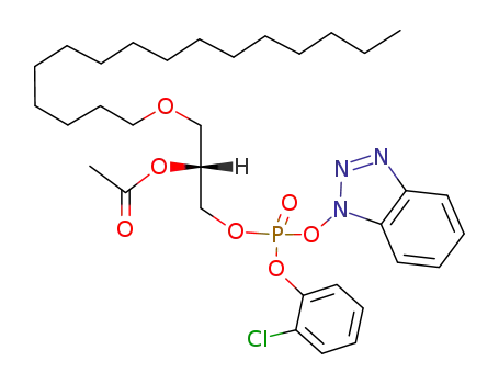 Molecular Structure of 82507-05-9 (Acetic acid (R)-2-[(benzotriazol-1-yloxy)-(2-chloro-phenoxy)-phosphoryloxy]-1-hexadecyloxymethyl-ethyl ester)
