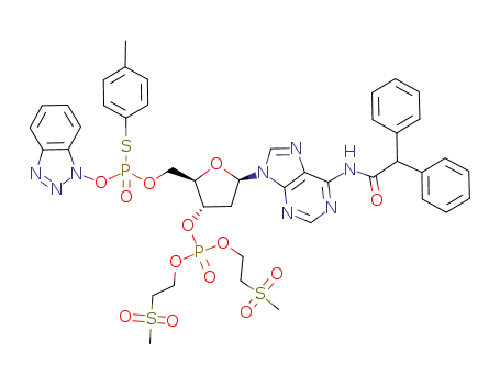 Phosphoric acid (2R,3S,5R)-2-[(benzotriazol-1-yloxy)-p-tolylsulfanyl-phosphoryloxymethyl]-5-(6-diphenylacetylamino-purin-9-yl)-tetrahydro-furan-3-yl ester bis-(2-methanesulfonyl-ethyl) ester