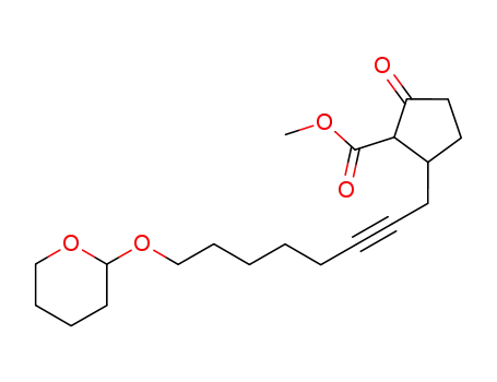 Molecular Structure of 98607-56-8 (Cyclopentanecarboxylic acid,
2-oxo-5-[8-[(tetrahydro-2H-pyran-2-yl)oxy]-2-octynyl]-, methyl ester)