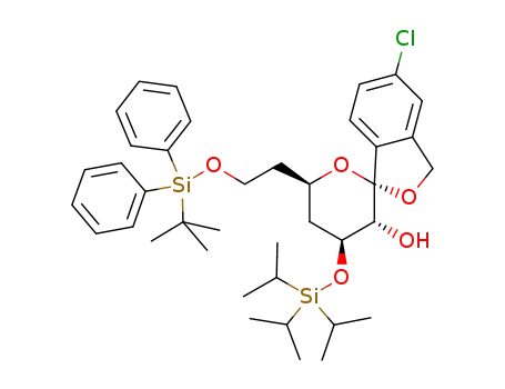 (+)-(1S,3'R,4'S<sub>.6</sub>'R)-6'-(2-(tert-butyldiphenylsilyloxy)ethyl)-5-chloro-4'-(triisopropylsilyloxy)-3',4',5',6'-tetrahydro-3H-spiro[isobenzofuran-1,2'-pyran]-3'-ol