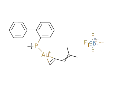 Molecular Structure of 1301268-04-1 (([P(t-Bu)2-o-biphenyl]Au[η2-4-methyl-1,3-pentadiene])SbF6)