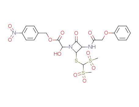 Molecular Structure of 95477-37-5 ([2-(Bis-methanesulfonyl-methylsulfanyl)-4-oxo-3-(2-phenoxy-acetylamino)-azetidin-1-yl]-hydroxy-acetic acid 4-nitro-benzyl ester)