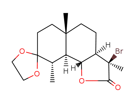 Molecular Structure of 135645-83-9 (11β-bromo-3,3-(ethylenedioxy)eudesmano-13,6α-lactone)