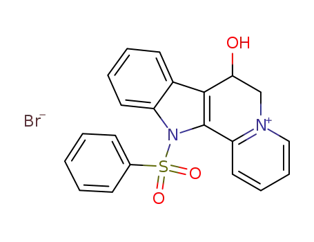 Molecular Structure of 115438-93-2 (12-Benzenesulfonyl-7-hydroxy-6,12-dihydro-7H-indolo[2,3-a]quinolizin-5-ylium; bromide)