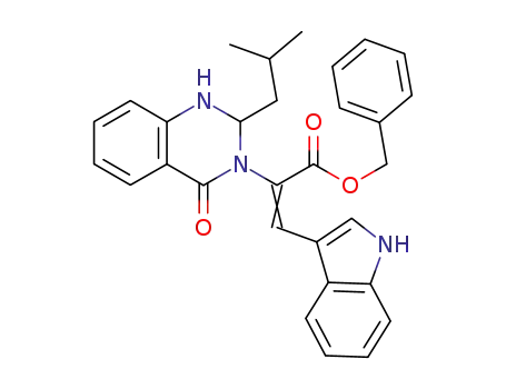 Molecular Structure of 94141-31-8 ((E)-3-(1H-Indol-3-yl)-2-(2-isobutyl-4-oxo-1,4-dihydro-2H-quinazolin-3-yl)-acrylic acid benzyl ester)