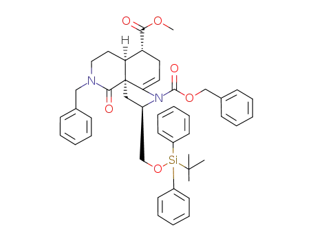 8-benzyl-5-methyl (-)-(4aS,5R,9R,10aS)-2-benzyl-9-<(tert-butyldiphenylsilyl)oxymethyl>-1-oxo-2,3,4,4a,5,6,9,10-octahydro-pyrrolo<2,3-i>isoquinoline-5,8(1H)-dicarboxylate