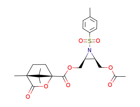 Molecular Structure of 132835-14-4 ((1S,4R)-4,7,7-Trimethyl-3-oxo-2-oxa-bicyclo[2.2.1]heptane-1-carboxylic acid (2S,3R)-3-acetoxymethyl-1-(toluene-4-sulfonyl)-aziridin-2-ylmethyl ester)