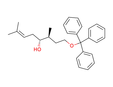 Molecular Structure of 84071-63-6 ((3S,4R)-3,7-Dimethyl-1-trityloxy-oct-6-en-4-ol)