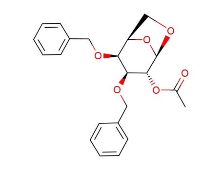 Molecular Structure of 104477-46-5 (Acetic acid (1R,2S,3S,4R,5R)-2,3-bis-benzyloxy-6,8-dioxa-bicyclo[3.2.1]oct-4-yl ester)
