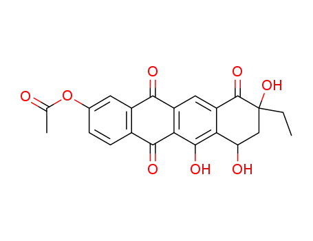 Molecular Structure of 93524-47-1 (1,6,11(2H)-Naphthacenetrione,
9-(acetyloxy)-2-ethyl-3,4-dihydro-2,4,5-trihydroxy-, trans-)
