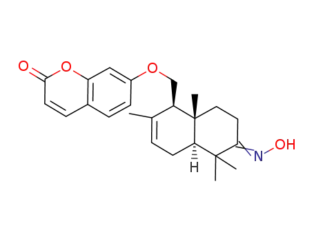 Molecular Structure of 90396-65-9 (7-{(1R,4aS,8aR)-6-[(E)-Hydroxyimino]-2,5,5,8a-tetramethyl-1,4,4a,5,6,7,8,8a-octahydro-naphthalen-1-ylmethoxy}-chromen-2-one)