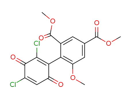 Molecular Structure of 112616-12-3 (1,3-Benzenedicarboxylic acid,
4-(2,4-dichloro-3,6-dioxo-1,4-cyclohexadien-1-yl)-5-methoxy-, dimethyl
ester)