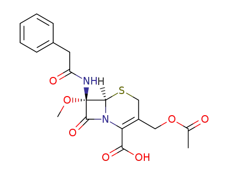 Molecular Structure of 51932-73-1 ((6<i>R</i>)-3-acetoxymethyl-7<i>c</i>-methoxy-8-oxo-7<i>t</i>-(2-phenyl-acetylamino)-(6<i>r</i><i>H</i>)-5-thia-1-aza-bicyclo[4.2.0]oct-2-ene-2-carboxylic acid)
