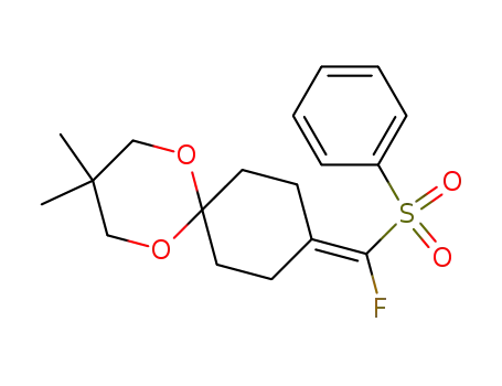 Molecular Structure of 132556-28-6 (9-(Benzenesulfonyl-fluoro-methylene)-3,3-dimethyl-1,5-dioxa-spiro[5.5]undecane)