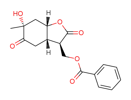 Molecular Structure of 98751-77-0 ([3S,3aα,7aα,(-)]-3a,6,7,7a-Tetrahydro-6β-hydroxy-3α-[(benzoyloxy)methyl]-6-methylbenzofuran-2,5(3H,4H)-dione)