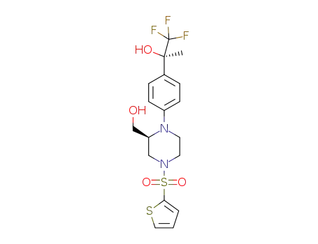 Molecular Structure of 1361217-01-7 ((2R)-1,1,1-trifluoro-2-(4-((2S)-2-(hydroxymethyl)-4-(2-thiophenylsulfonyl)-1-piperazinyl)phenyl)-2-propanol)